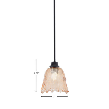 Toltec Stem 7in 1-Light Pendant | Modern Matte Black Steel and Amber Lava Glass | Kitchen Island & Dining Room | 7 x 8.75 in | Model 33-MB-4233