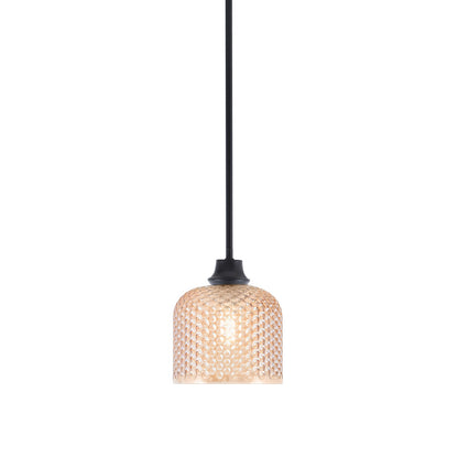 Toltec Stem 6in 1-Light Pendant | Industrial Matte Black Steel and Amber Textured Glass | Kitchen Island & Dining Room | 6 x 7 in | Model 33-MB-4613