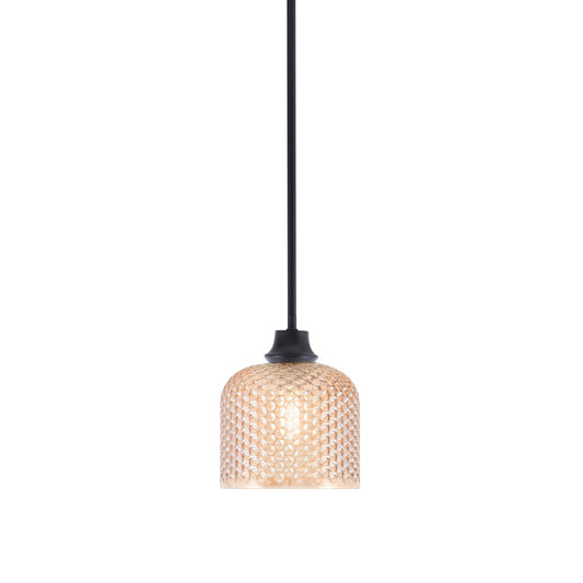 Toltec Stem 6in 1-Light Pendant | Industrial Matte Black Steel and Amber Textured Glass | Kitchen Island & Dining Room | 6 x 7 in | Model 33-MB-4613