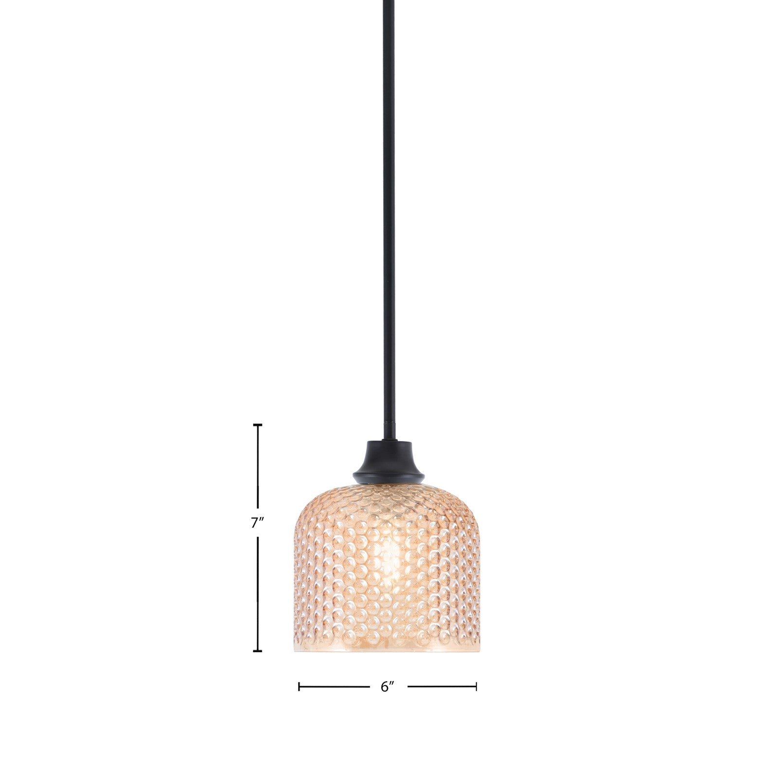 Toltec Stem 6in 1-Light Pendant | Industrial Matte Black Steel and Amber Textured Glass | Kitchen Island & Dining Room | 6 x 7 in | Model 33-MB-4613
