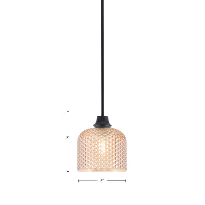 Toltec Stem 6in 1-Light Pendant | Industrial Matte Black Steel and Amber Textured Glass | Kitchen Island & Dining Room | 6 x 7 in | Model 33-MB-4613