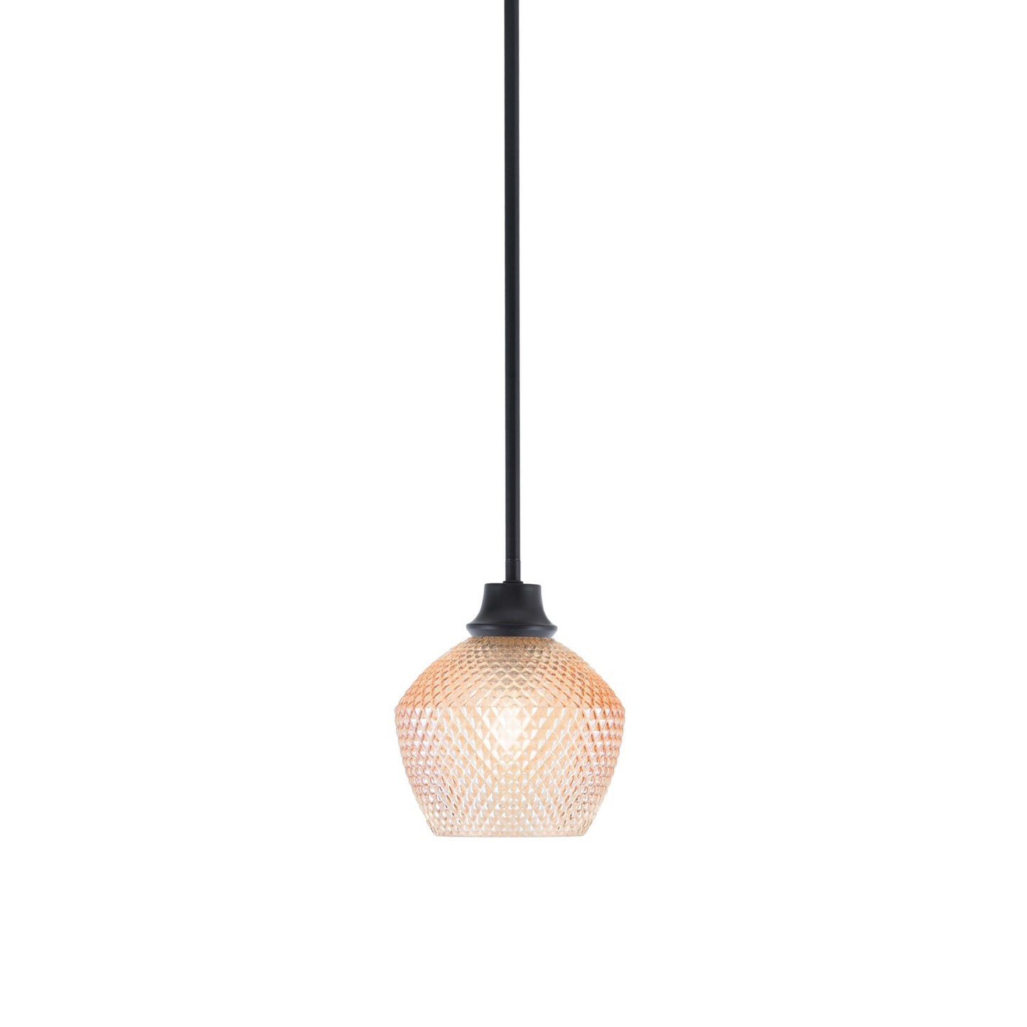 Toltec Stem 6in 1-Light Pendant | Industrial Matte Black Steel and Amber Textured Glass | Kitchen Island & Dining Room | 6 x 7.25 in | Model 33-MB-4623