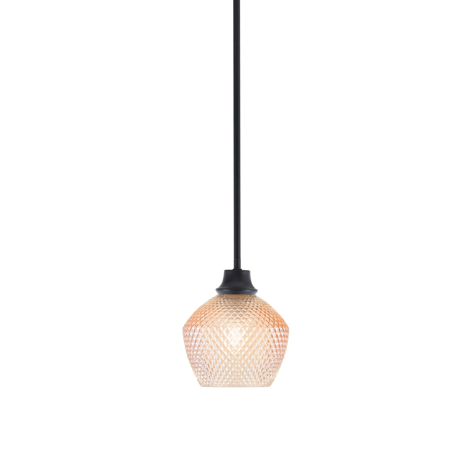 Toltec Stem 6in 1-Light Pendant | Industrial Matte Black Steel and Amber Textured Glass | Kitchen Island & Dining Room | 6 x 7.25 in | Model 33-MB-4623