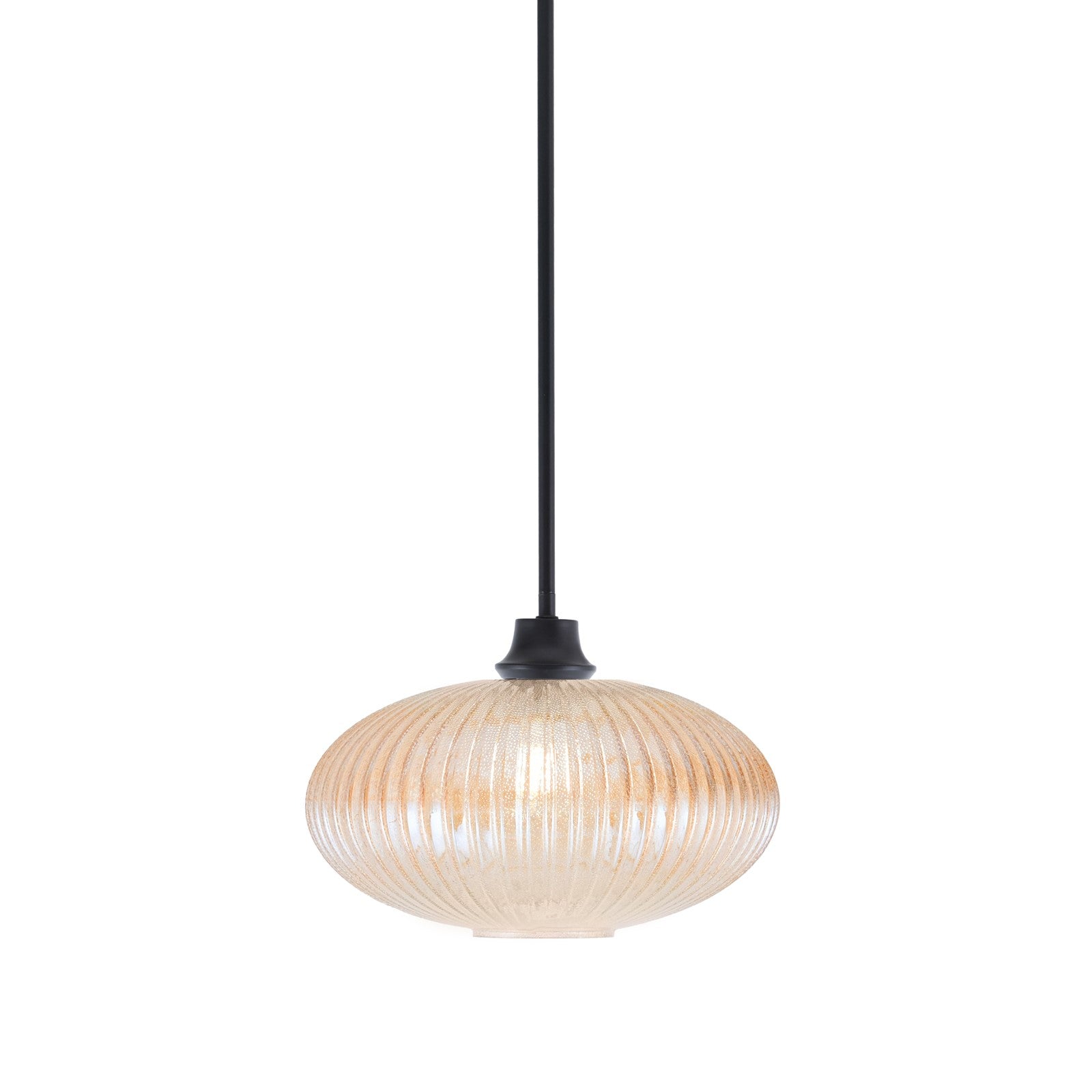 Toltec Stem 12in 1-Light Pendant | Industrial Matte Black Steel and Amber Micro Bubble Ribbed Glass | Kitchen Island & Dining Room | 12 x 9 in | Model 33-MB-4653
