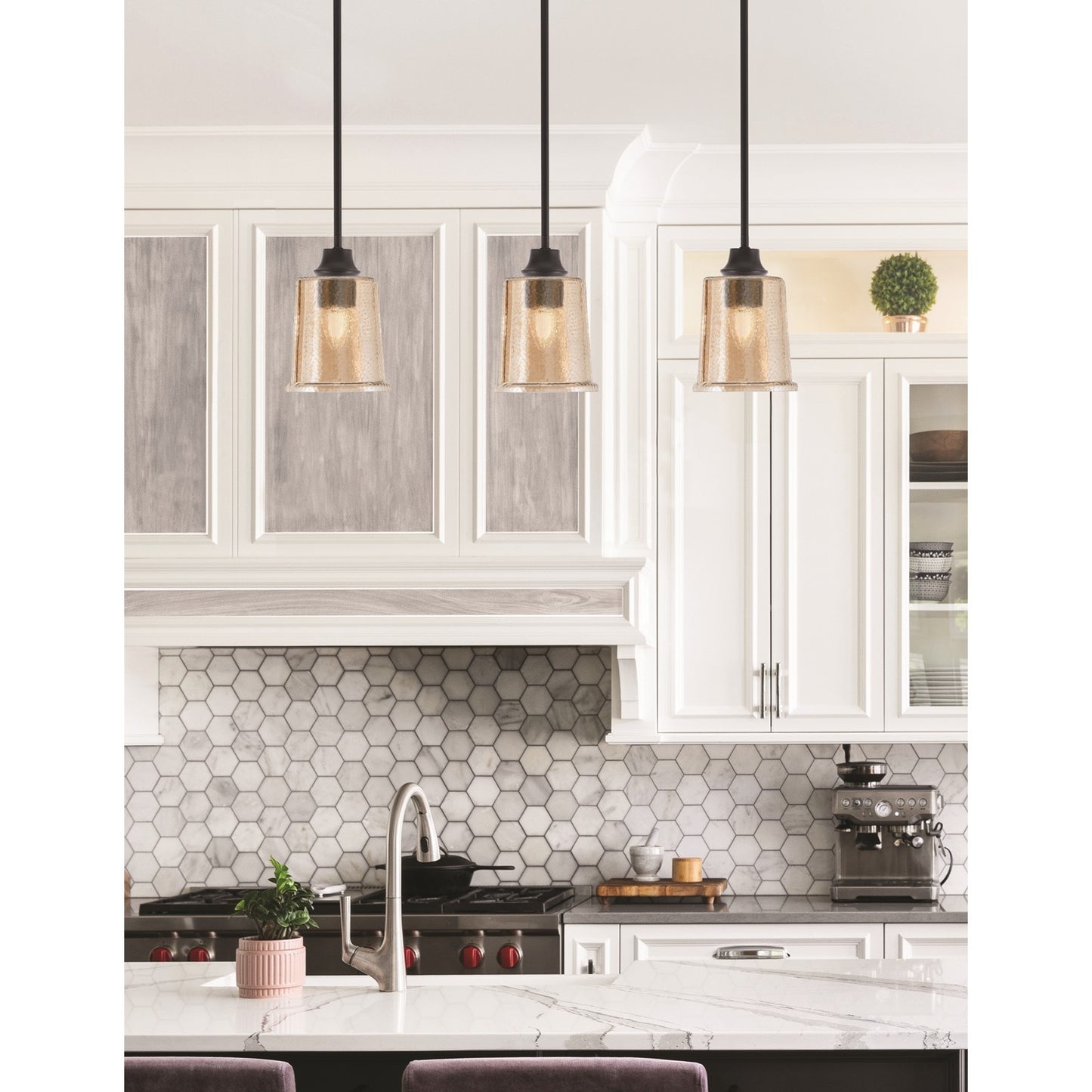 Toltec Stem 5.25in 1-Light Pendant | Industrial Matte Black Steel and Amber Bubble Glass | Kitchen Island & Dining Room | 5.25 x 7.75 in | Model 33-MB-5033