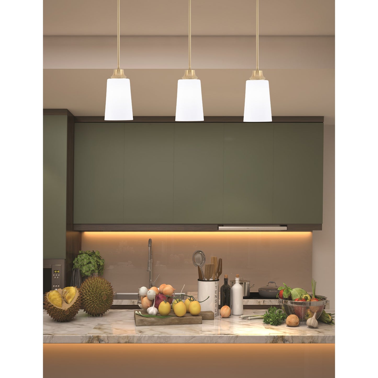 Toltec Stem 4.5in 1-Light Pendant | Modern New Age Brass Steel and White Opal Glass | Kitchen Island & Dining Room | 4.5 x 9 in | Model 33-NAB-261