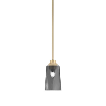 Toltec Stem 4.5in 1-Light Pendant | Modern New Age Brass Steel and Smoke Bubble Glass | Kitchen Island & Dining Room | 4.5 x 9 in | Model 33-NAB-262