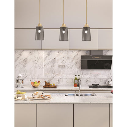 Toltec Stem 4.5in 1-Light Pendant | Modern New Age Brass Steel and Smoke Bubble Glass | Kitchen Island & Dining Room | 4.5 x 9 in | Model 33-NAB-262