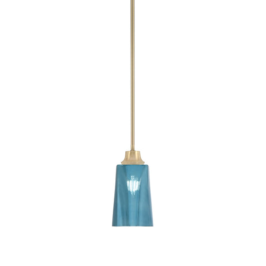 Toltec Stem 1-Light Pendant | New Age Brass and Blue Gradient Glass | Kitchen Island & Dining Room | 4.5 x 4.5 x 9 in | Model 33-NAB-265