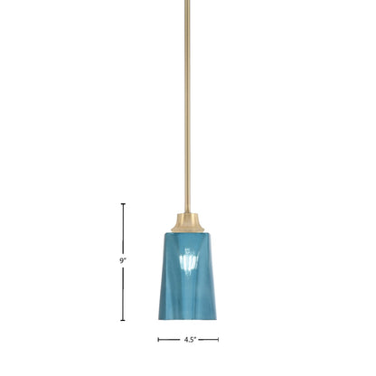 Toltec Stem 1-Light Pendant | New Age Brass and Blue Gradient Glass | Kitchen Island & Dining Room | 4.5 x 4.5 x 9 in | Model 33-NAB-265