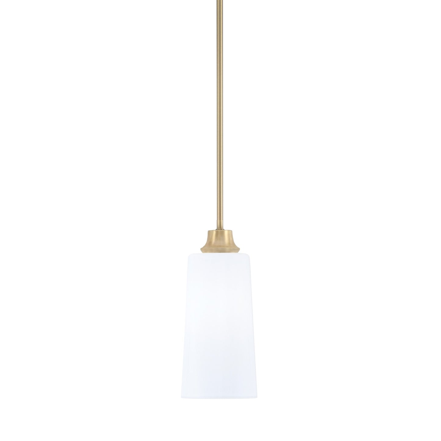 Toltec Stem 1-Light Pendant | New Age Brass and White Opal Glass | Kitchen Island & Dining Room | 5.5 x 5.5 x 11.75 in | Model 33-NAB-291