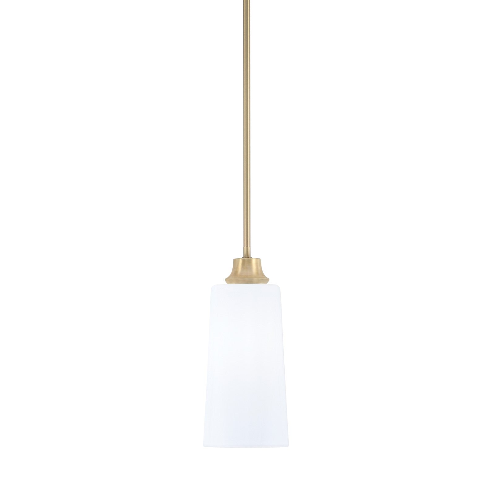 Toltec Stem 1-Light Pendant | New Age Brass and White Opal Glass | Kitchen Island & Dining Room | 5.5 x 5.5 x 11.75 in | Model 33-NAB-291