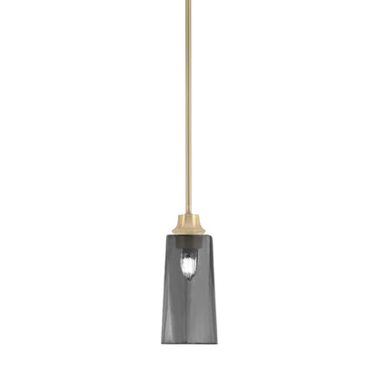 Toltec Stem 1-Light Pendant | New Age Brass and Smoke Bubble Glass | Kitchen Island & Dining Room | 5.25 x 5.25 x 11.75 in | Model 33-NAB-292