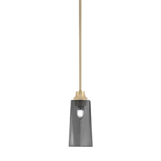 Toltec Stem 1-Light Pendant | New Age Brass and Smoke Bubble Glass | Kitchen Island & Dining Room | 5.25 x 5.25 x 11.75 in | Model 33-NAB-292