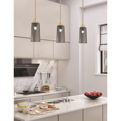 Toltec Stem 1-Light Pendant | New Age Brass and Smoke Bubble Glass | Kitchen Island & Dining Room | 5.25 x 5.25 x 11.75 in | Model 33-NAB-292