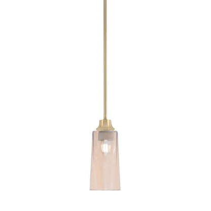 Toltec Stem 5in 1-Light Pendant | New Age Brass Steel and Amber Gradient Glass | Kitchen Island & Dining Room | 5.25 x 11.75 in | Model 33-NAB-293