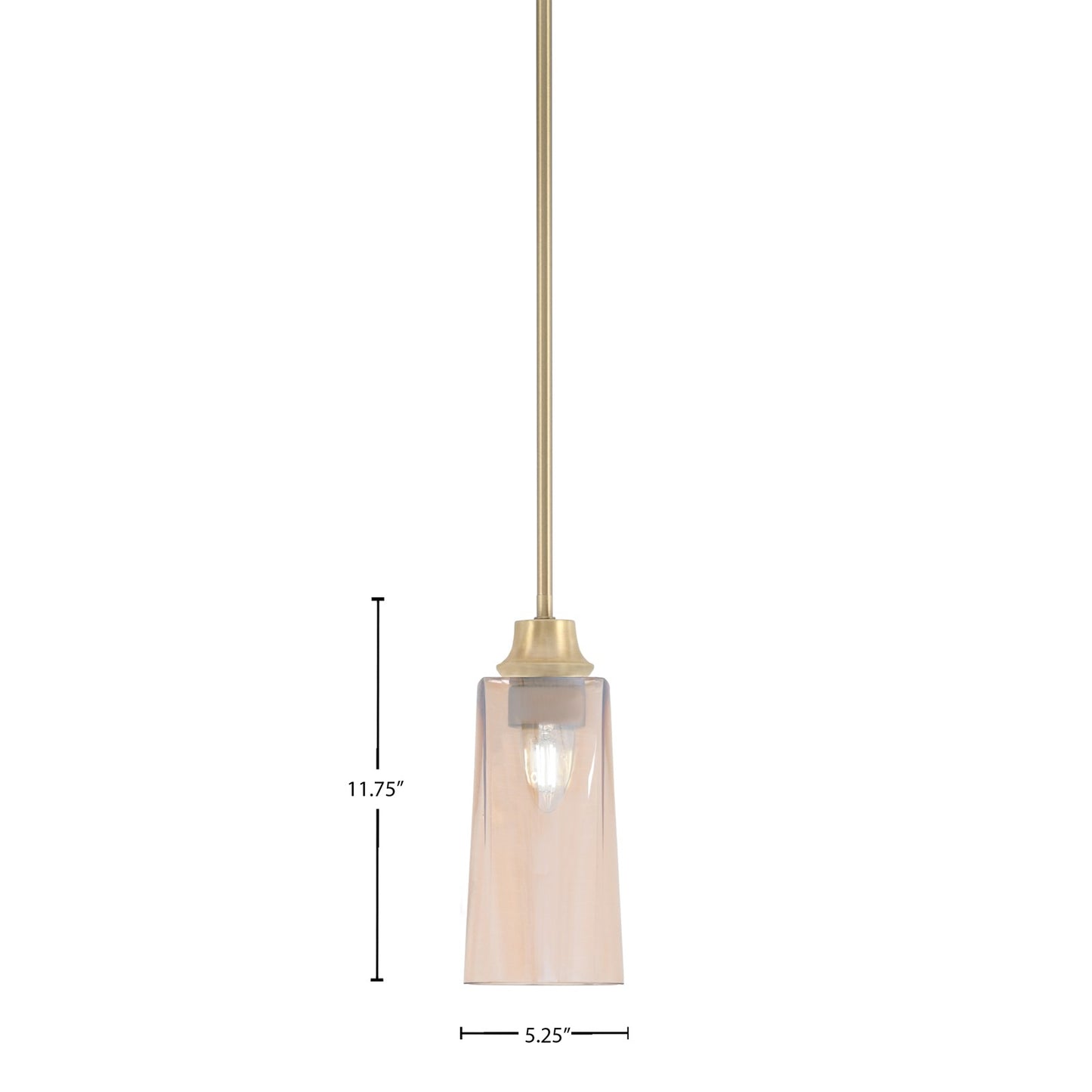 Toltec Stem 5in 1-Light Pendant | New Age Brass Steel and Amber Gradient Glass | Kitchen Island & Dining Room | 5.25 x 11.75 in | Model 33-NAB-293