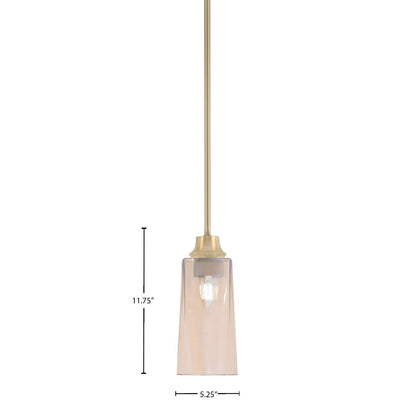 Toltec Stem 5in 1-Light Pendant | New Age Brass Steel and Amber Gradient Glass | Kitchen Island & Dining Room | 5.25 x 11.75 in | Model 33-NAB-293