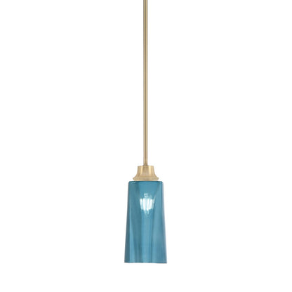 Toltec Stem 5in 1-Light Pendant | New Age Brass Steel and Blue Gradient Glass | Kitchen Island & Dining Room | 5.25 x 11.75 in | Model 33-NAB-295