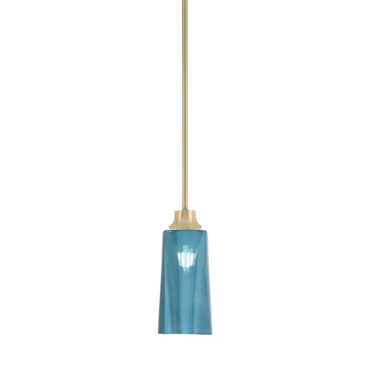 Toltec Stem 5in 1-Light Pendant | New Age Brass Steel and Blue Gradient Glass | Kitchen Island & Dining Room | 5.25 x 11.75 in | Model 33-NAB-295