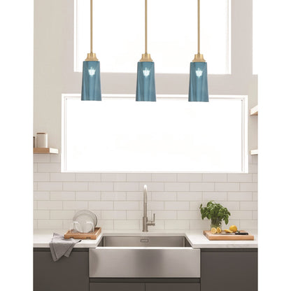 Toltec Stem 5in 1-Light Pendant | New Age Brass Steel and Blue Gradient Glass | Kitchen Island & Dining Room | 5.25 x 11.75 in | Model 33-NAB-295