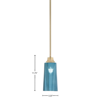 Toltec Stem 5in 1-Light Pendant | New Age Brass Steel and Blue Gradient Glass | Kitchen Island & Dining Room | 5.25 x 11.75 in | Model 33-NAB-295