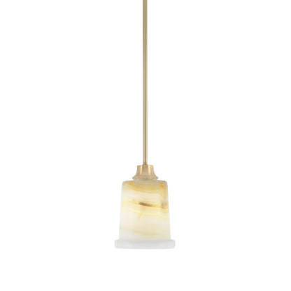 Toltec Stem 5in 1-Light Pendant | New Age Brass Steel and Natural Stone Glass | Kitchen Island & Dining Room | 5 x 8 in | Model 33-NAB-4128