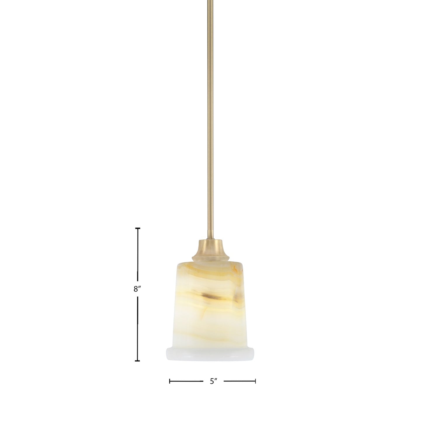 Toltec Stem 5in 1-Light Pendant | New Age Brass Steel and Natural Stone Glass | Kitchen Island & Dining Room | 5 x 8 in | Model 33-NAB-4128