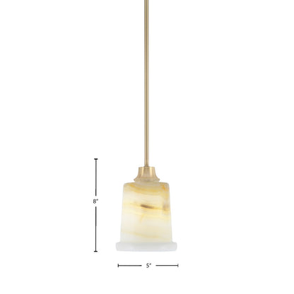 Toltec Stem 5in 1-Light Pendant | New Age Brass Steel and Natural Stone Glass | Kitchen Island & Dining Room | 5 x 8 in | Model 33-NAB-4128