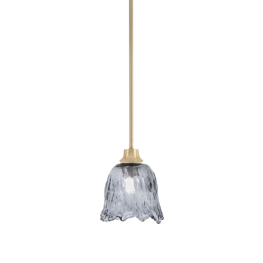 Toltec Stem 7in 1-Light Pendant | New Age Brass Steel and Smoke Lava Glass | Kitchen Island & Dining Room | 7 x 8.75 in | Model 33-NAB-4232