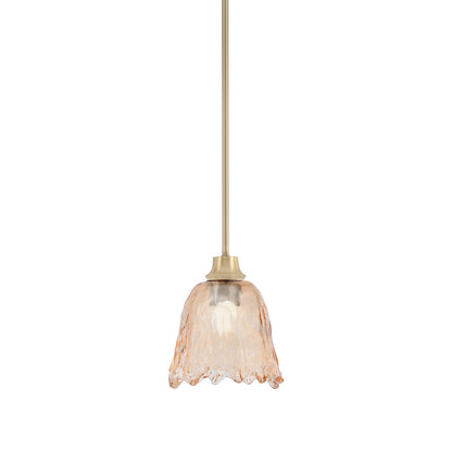 Toltec Stem 7in 1-Light Pendant | New Age Brass Steel and Amber Lava Glass | Kitchen Island & Dining Room | 7 x 8.75 in | Model 33-NAB-4233