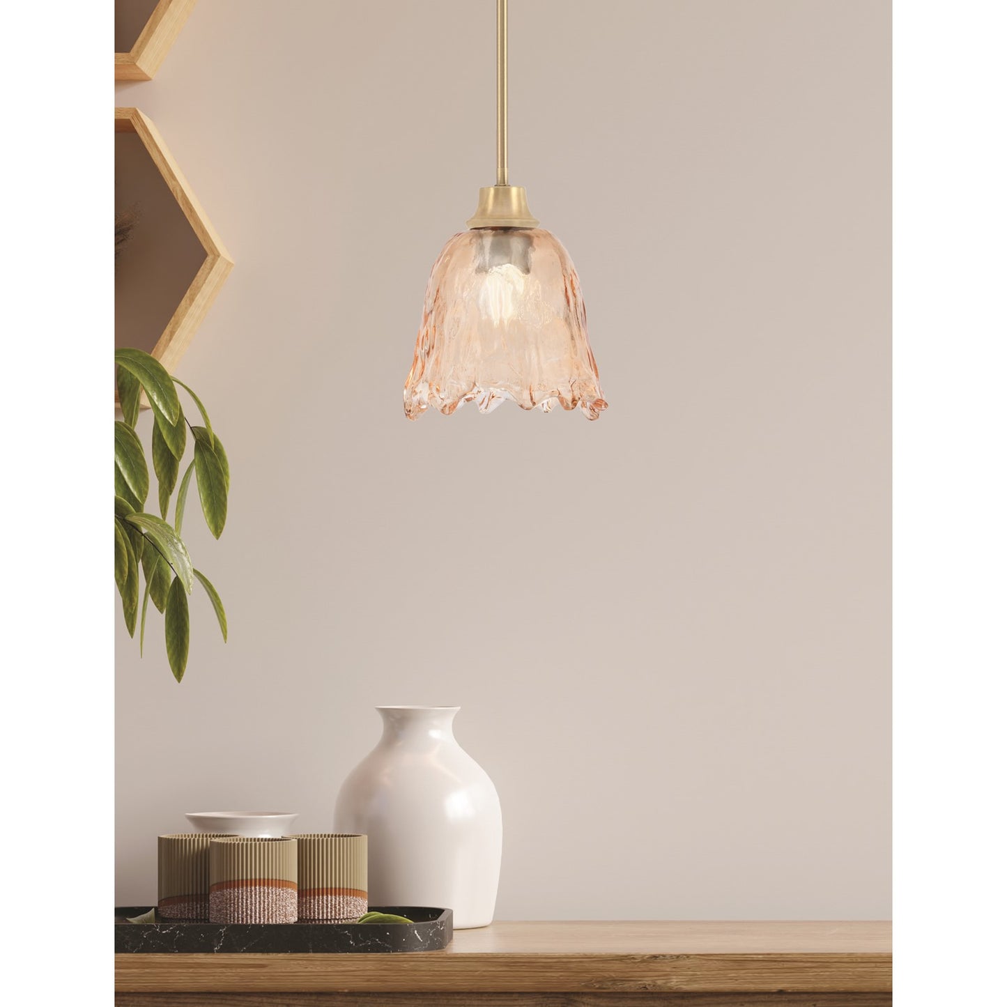 Toltec Stem 7in 1-Light Pendant | New Age Brass Steel and Amber Lava Glass | Kitchen Island & Dining Room | 7 x 8.75 in | Model 33-NAB-4233