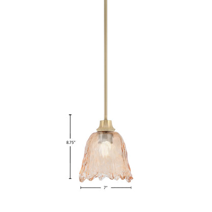 Toltec Stem 7in 1-Light Pendant | New Age Brass Steel and Amber Lava Glass | Kitchen Island & Dining Room | 7 x 8.75 in | Model 33-NAB-4233