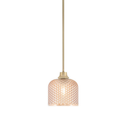 Toltec Stem 6in 1-Light Pendant | New Age Brass Steel and Amber Textured Glass | Kitchen Island & Dining Room | 6 x 7 in | Model 33-NAB-4613