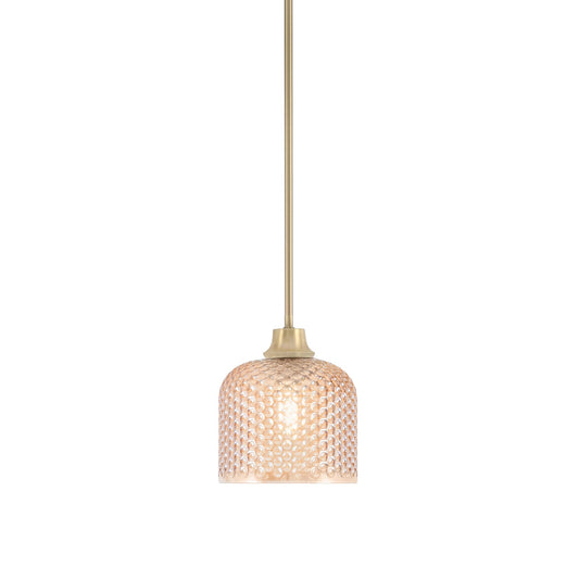 Toltec Stem 6in 1-Light Pendant | New Age Brass Steel and Amber Textured Glass | Kitchen Island & Dining Room | 6 x 7 in | Model 33-NAB-4613