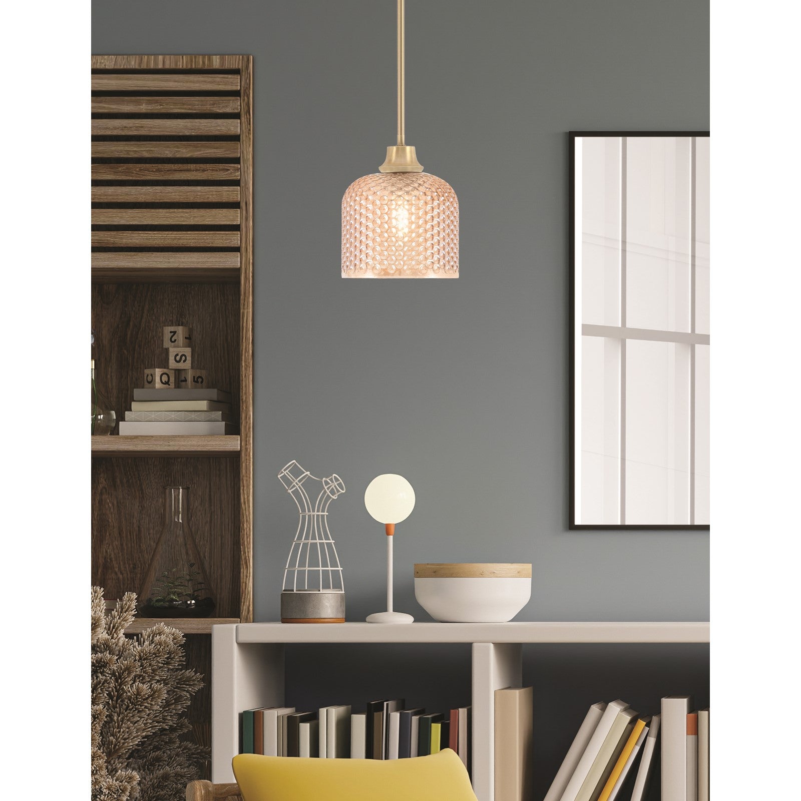 Toltec Stem 6in 1-Light Pendant | New Age Brass Steel and Amber Textured Glass | Kitchen Island & Dining Room | 6 x 7 in | Model 33-NAB-4613