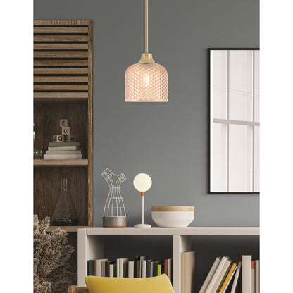 Toltec Stem 6in 1-Light Pendant | New Age Brass Steel and Amber Textured Glass | Kitchen Island & Dining Room | 6 x 7 in | Model 33-NAB-4613