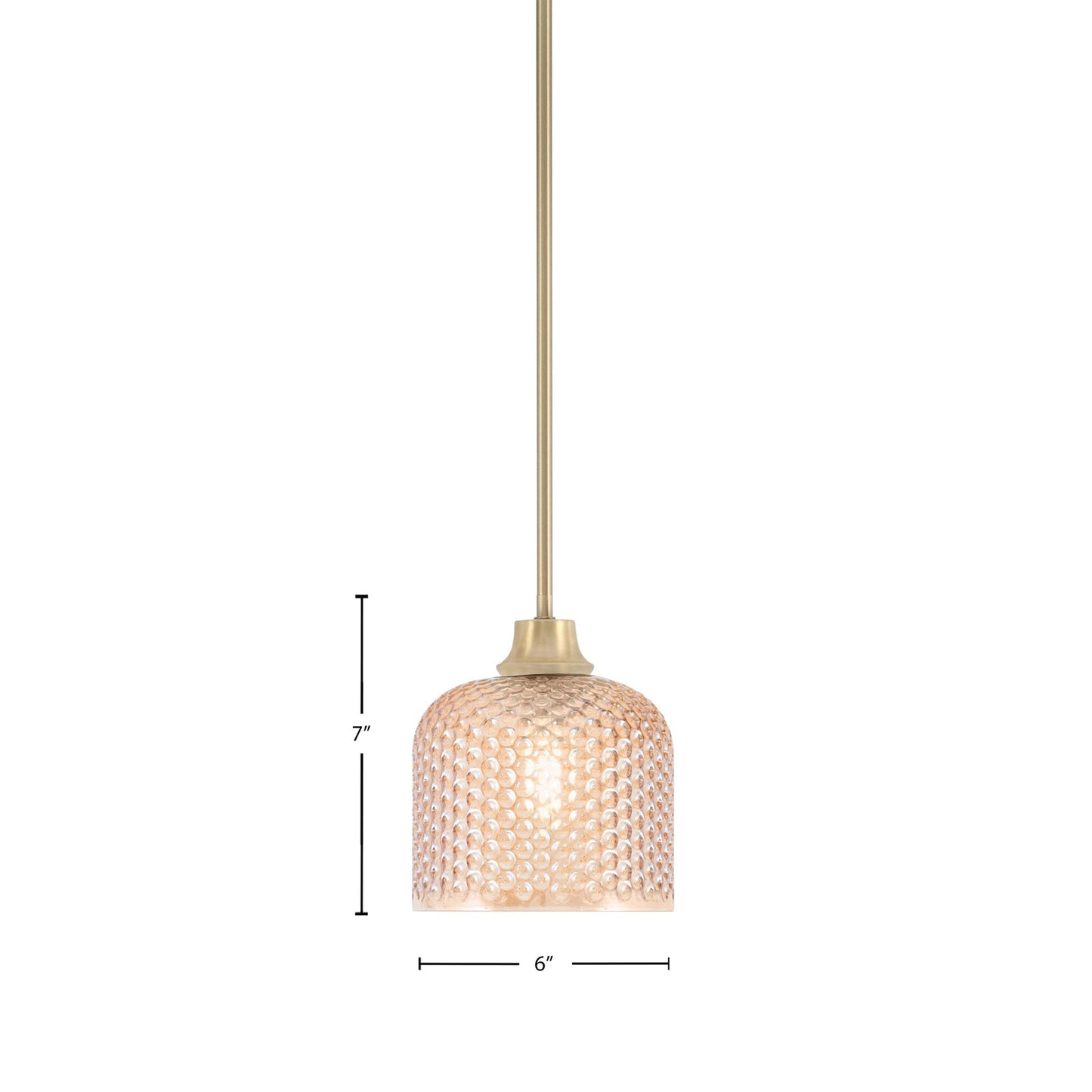 Toltec Stem 6in 1-Light Pendant | New Age Brass Steel and Amber Textured Glass | Kitchen Island & Dining Room | 6 x 7 in | Model 33-NAB-4613