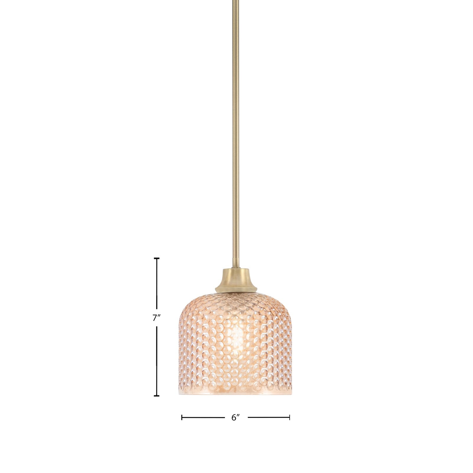 Toltec Stem 6in 1-Light Pendant | New Age Brass Steel and Amber Textured Glass | Kitchen Island & Dining Room | 6 x 7 in | Model 33-NAB-4613