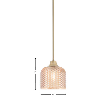 Toltec Stem 6in 1-Light Pendant | New Age Brass Steel and Amber Textured Glass | Kitchen Island & Dining Room | 6 x 7 in | Model 33-NAB-4613