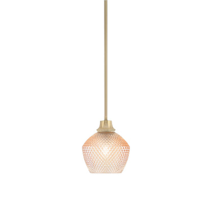 Toltec Stem 5in 1-Light Pendant | New Age Brass Steel and Amber Textured Glass | Kitchen Island & Bar | 5 x 7.5 in | Model 33-NAB-4623