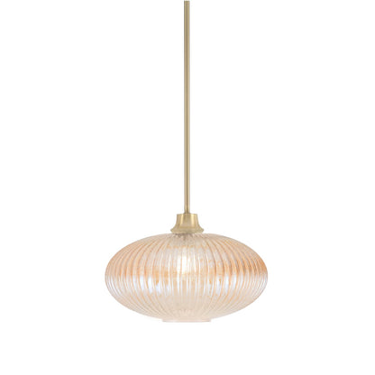 Toltec Stem 12in 1-Light Pendant | New Age Brass Steel and Amber Textured Glass | Kitchen Island & Dining Room | 12 x 9 in | Model 33-NAB-4653