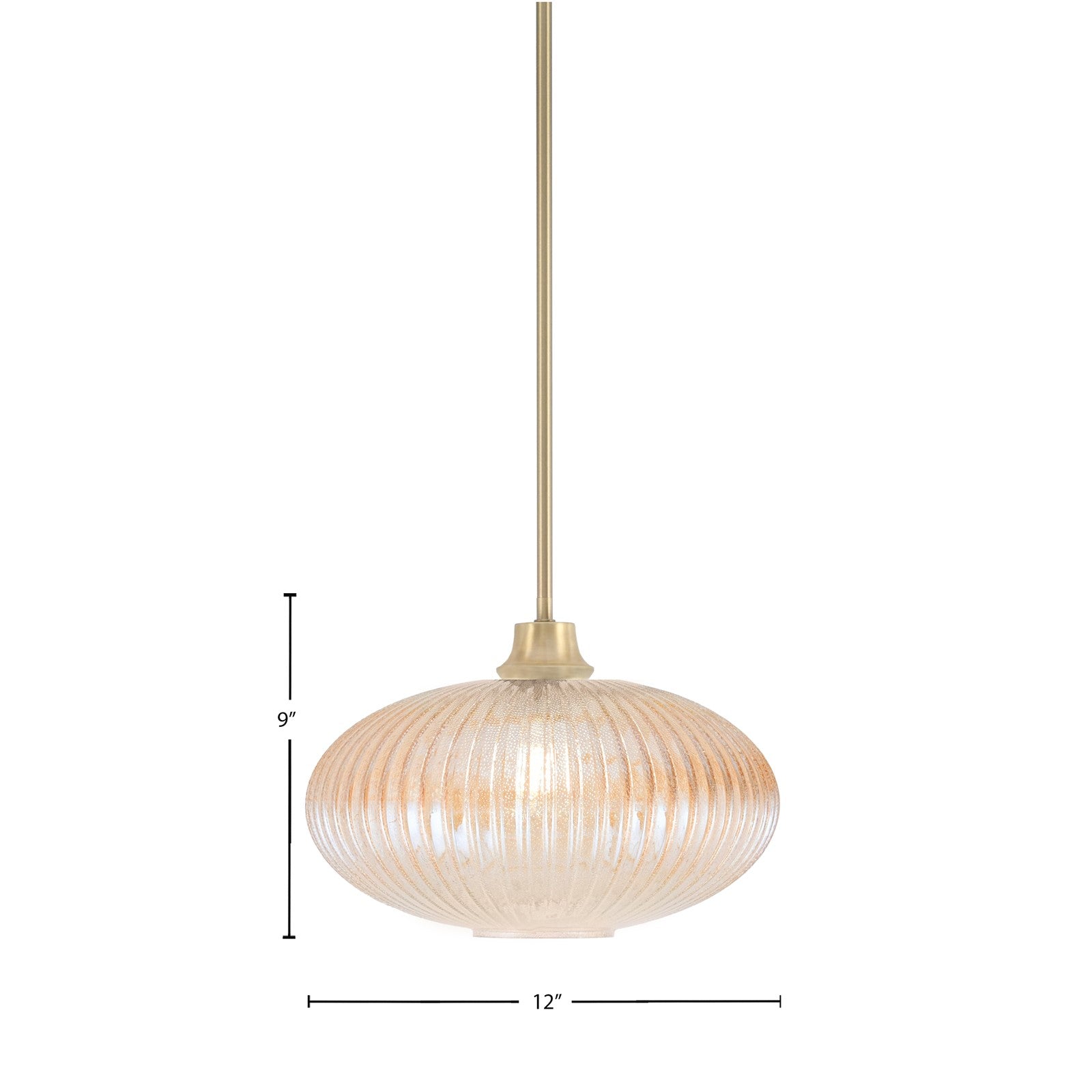 Toltec Stem 12in 1-Light Pendant | New Age Brass Steel and Amber Textured Glass | Kitchen Island & Dining Room | 12 x 9 in | Model 33-NAB-4653