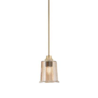 Toltec Stem 5.25in 1-Light Pendant | New Age Brass Steel and Amber Bubble Glass | Kitchen Island & Dining Room | 5.25 x 7.75 in | Model 33-NAB-5033