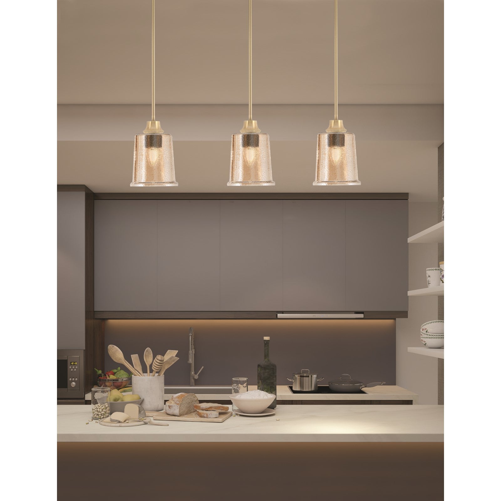 Toltec Stem 5.25in 1-Light Pendant | New Age Brass Steel and Amber Bubble Glass | Kitchen Island & Dining Room | 5.25 x 7.75 in | Model 33-NAB-5033