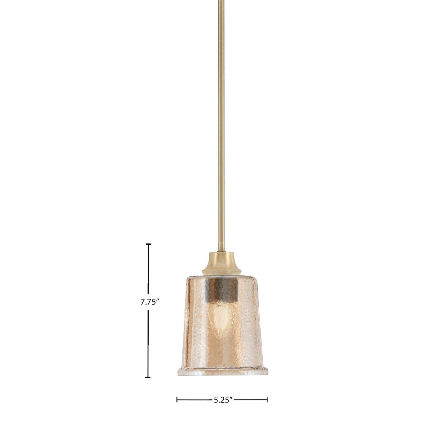 Toltec Stem 5.25in 1-Light Pendant | New Age Brass Steel and Amber Bubble Glass | Kitchen Island & Dining Room | 5.25 x 7.75 in | Model 33-NAB-5033
