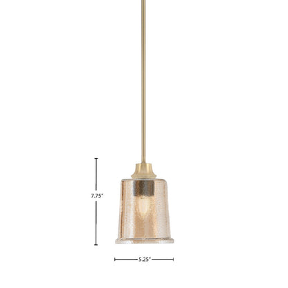 Toltec Stem 5.25in 1-Light Pendant | New Age Brass Steel and Amber Bubble Glass | Kitchen Island & Dining Room | 5.25 x 7.75 in | Model 33-NAB-5033