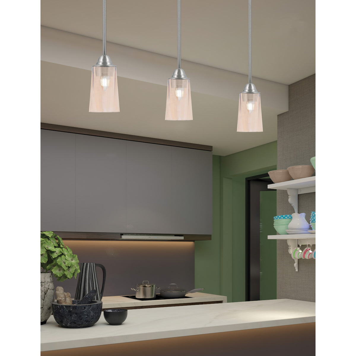 Toltec Paramount 4.5in 1-Light Mini Pendant | Transitional Brushed Nickel and Amber Gradient Glass | Kitchen Island & Dining Room | Model 3401-BN-263