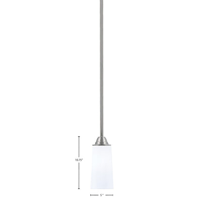Toltec Paramount 5in 1-Light Mini Pendant | Modern Brushed Nickel and White Opal Glass | Kitchen Island & Dining Room | Model 3401-BN-291