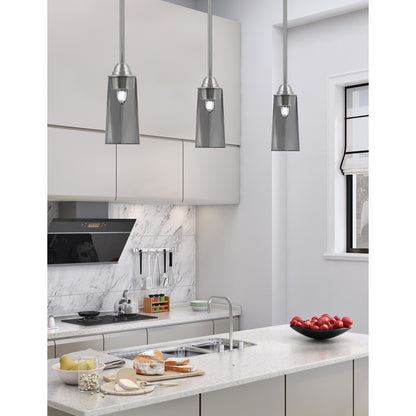 Toltec Paramount 5in 1-Light Mini Pendant | Modern Brushed Nickel and Smoke Bubble Glass | Kitchen Island & Dining Room | Model 3401-BN-292